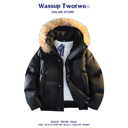 WASSUP TWO TWO美式复古毛领连帽棉服男女款冬季加厚保暖派克外套