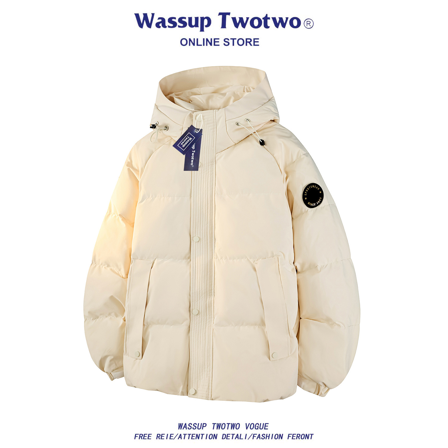 WASSUP TWO TWO美式连帽羽绒服男冬季休闲保暖面包服外套90鸭绒男