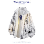 TWO皮毛羊羔绒外套男女冬季 WASSUP TWO 加绒加厚立领宽松情侣棉衣