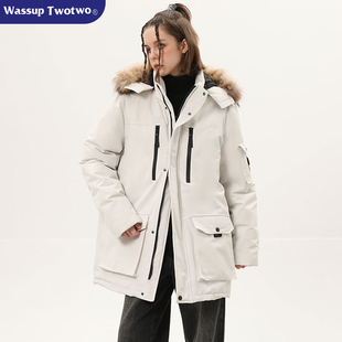中长款 WASSUP 风座山雕男秋冬季 TWO工装 加厚保暖连帽防寒外套 TWO