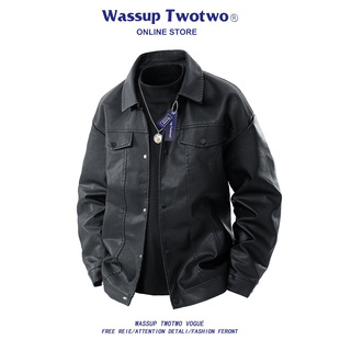 高级感痞帅机车皮夹克秋装 WASSUP 皮衣男2025新款 TWO美式 外套 TWO
