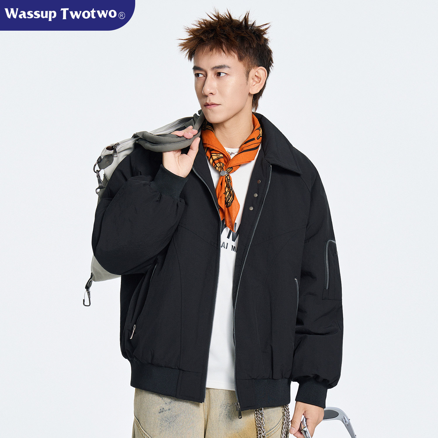WASSUP TWO TWO美式工装飞行员羽绒服男外套冬季新款短款加厚夹克