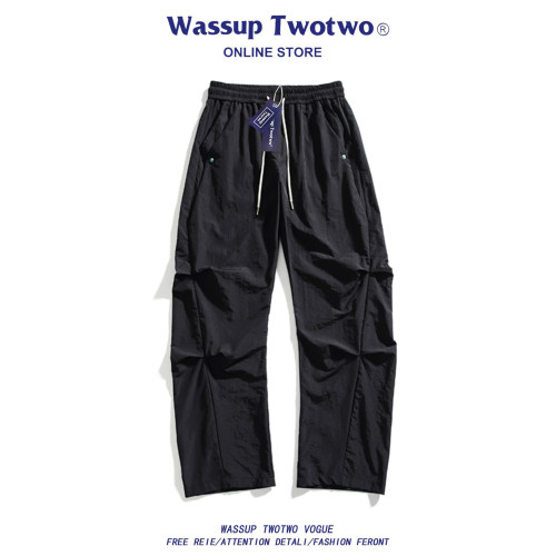 WASSUP TWO TWO日系复古简约纯色休闲裤春季街头宽松阔腿运动裤男