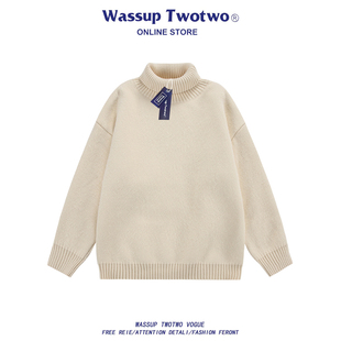 打底针织衫 TWO高领毛衣男女秋冬日系慵懒风情侣冬季 男 TWO WASSUP