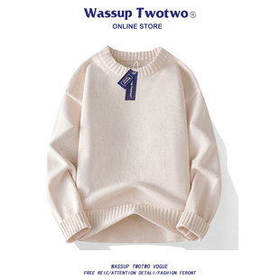 外套男款 TWO日系纯色圆领针织衫 秋冬痞帅休闲情侣毛衣 TWO WASSUP