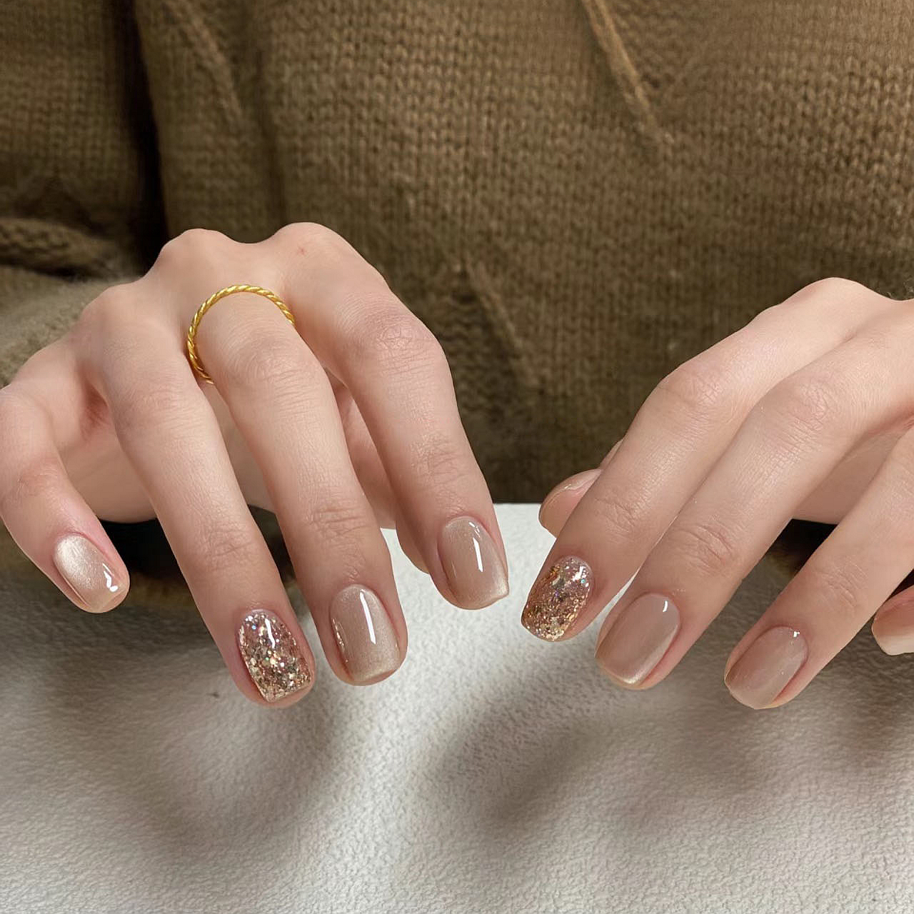 温柔亮片猫眼手工穿戴甲