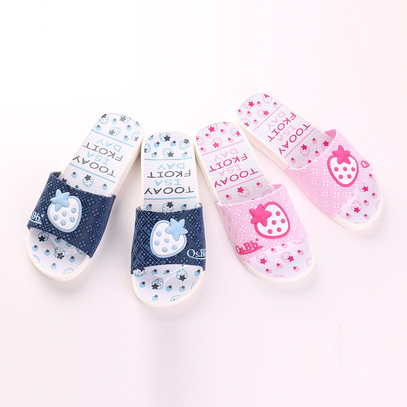 女士大童甜美草莓塑胶家用夏天母子室内浴室印花白底平底一字拖鞋,女鞋,一字拖,淘宝优惠券,粉丝福利购,淘宝优惠卷