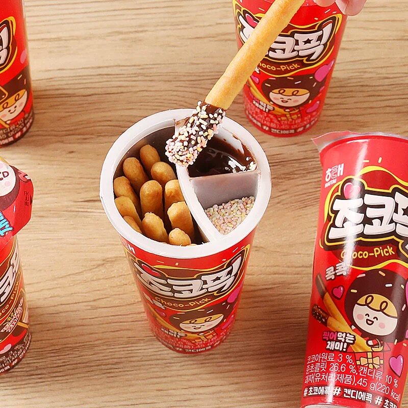 韩国进口海太巧克力蘸酱饼干儿童零食糖果手指饼干杯装涂层
