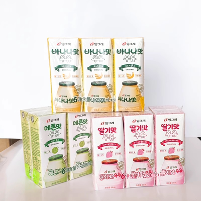 宾格瑞香蕉牛奶200ml×6个韩国进口果味饮料早餐草莓哈密瓜儿童