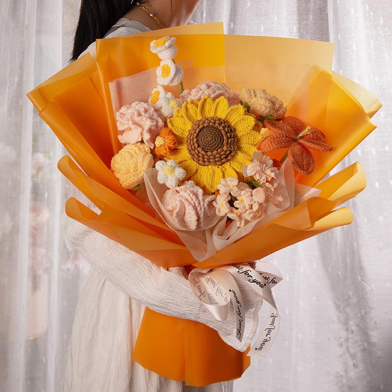 成品发货针织花针织毛线玫瑰花束郁金香送女友闺家庭聚会生日礼物