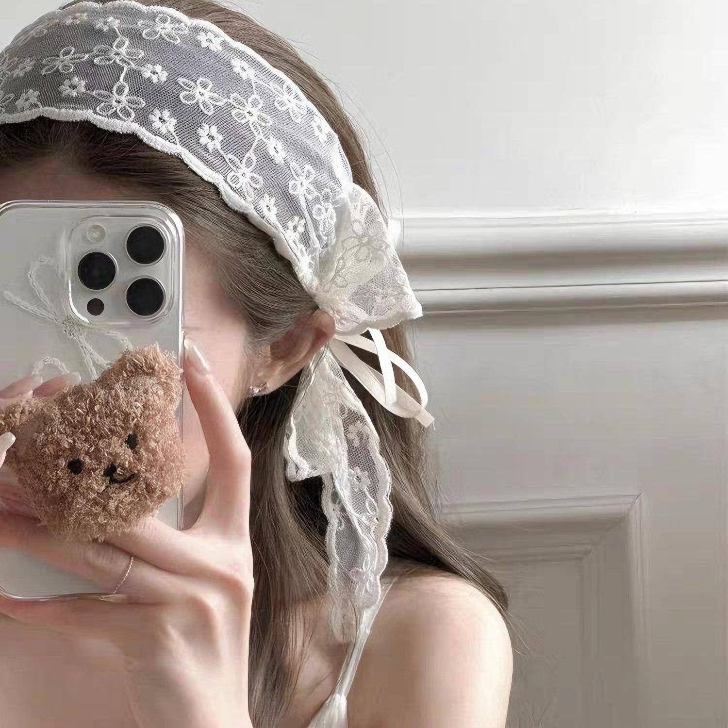 法式超仙白色蕾丝蝴蝶结飘带发箍女2025新款日常外戴宽边头箍头饰