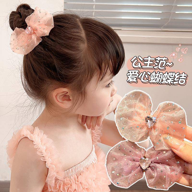 爱心蝴蝶结发夹儿童网纱发卡头饰不伤发公主发饰小女孩碎发侧边夹