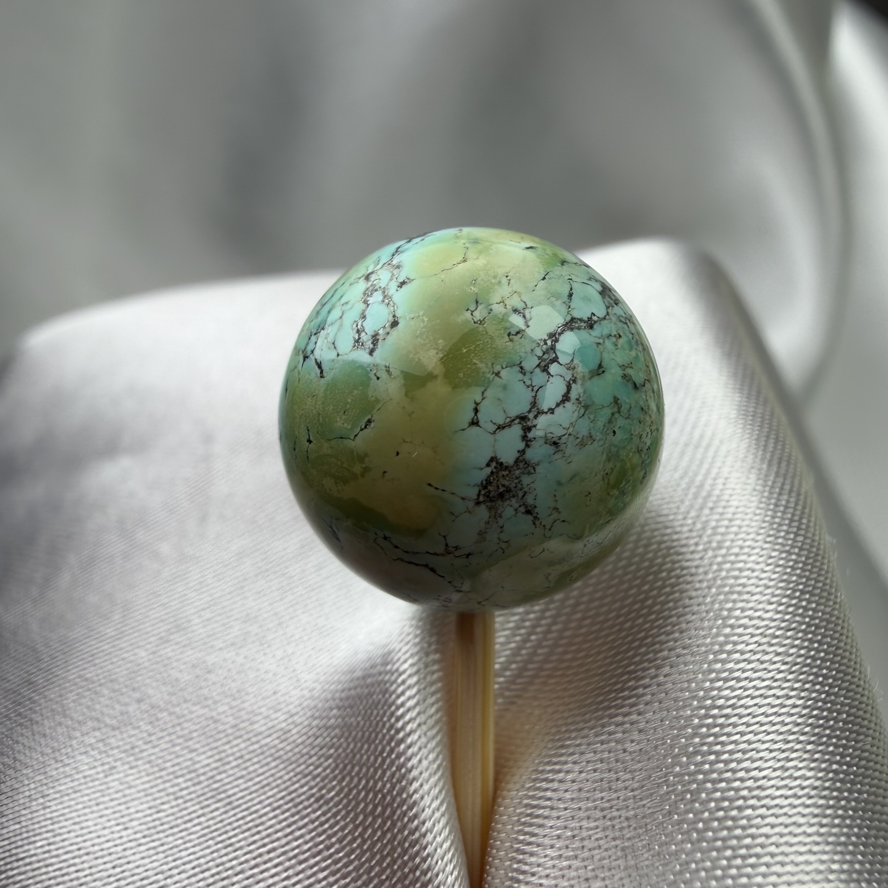 绿松石俏色圆珠14.6mm湖北原矿水草纹双色顶珠配饰