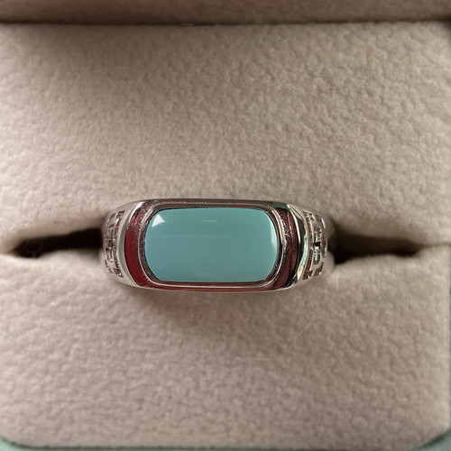 湖北天然原矿绿松石S925银镶嵌活口男士戒指宽8.2mm原矿设计