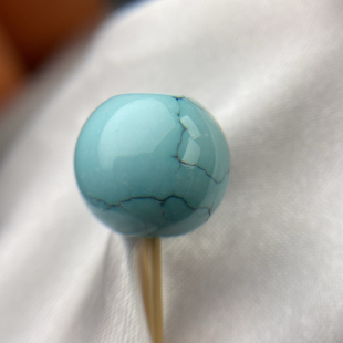 绿松石散珠湖北天然原矿瓷釉级水草纹绿松石苹果珠墩子顶珠13.9mm