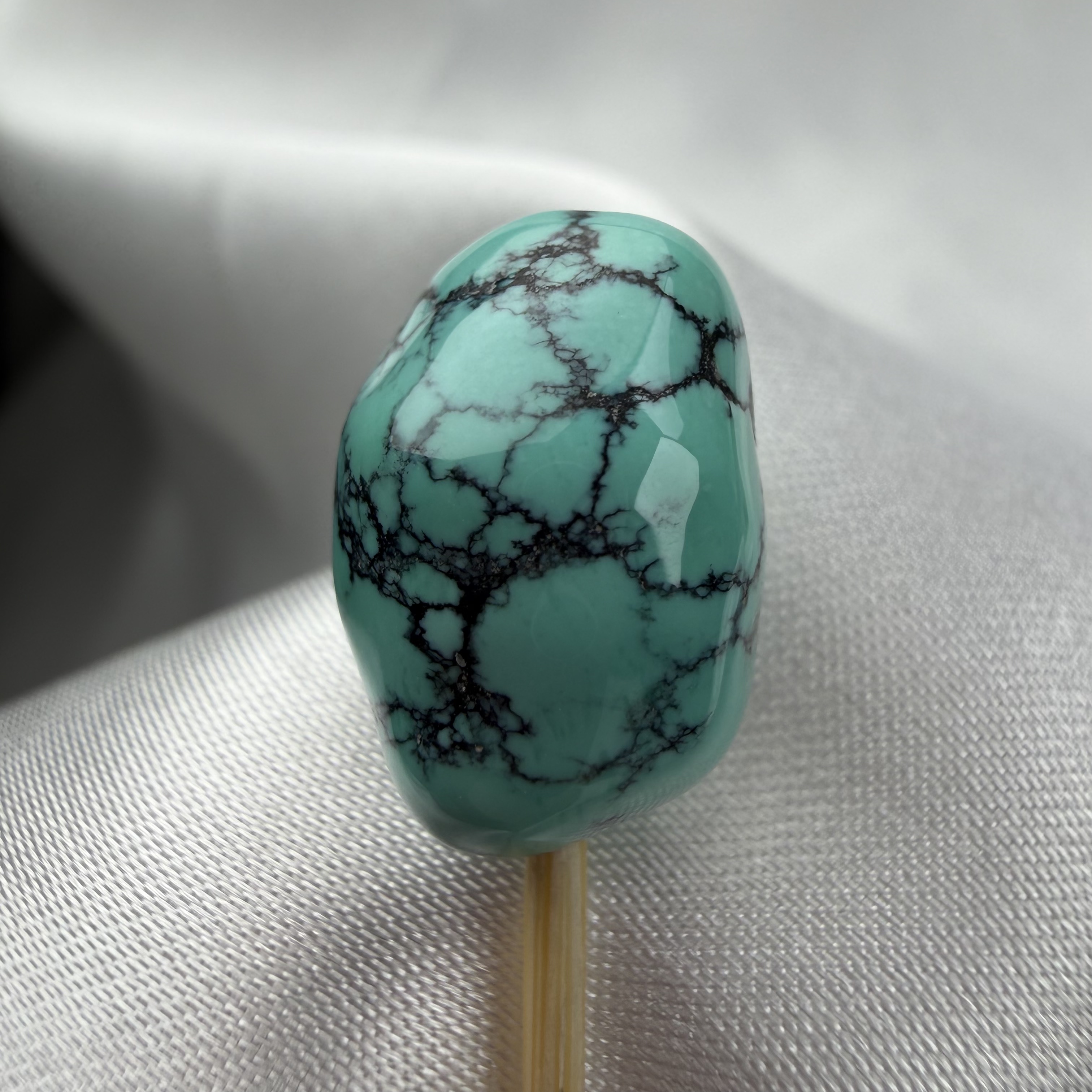 绿松石水草纹随形10.8mm厚9.8mm长15.9mm湖北原矿瓷釉级糖豆配饰