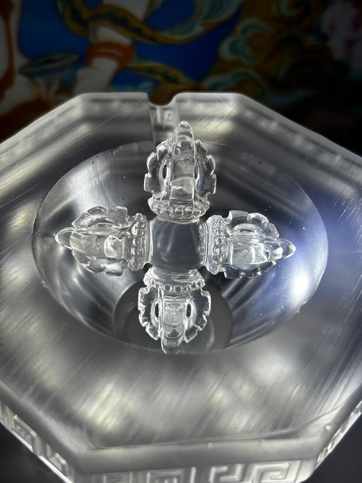 天然白水晶金刚杵撅铃钺吊坠精工十字杵挂件项链手工原石切工雕刻