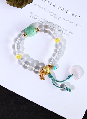 天然白水晶猪大肠随型珠手串手工编织手链搭配a货翡翠路路通