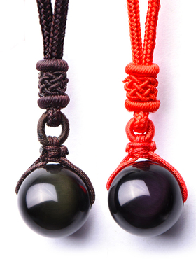 天然黑曜石眼珠子长款挂饰吊坠