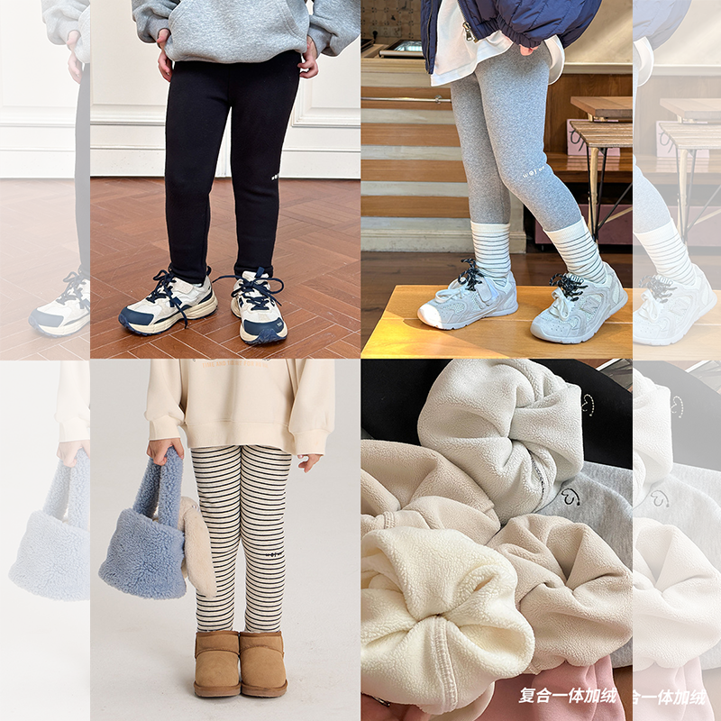 【纯棉无骨】女童加厚280g羊毛拉架字母打底裤儿童冬加绒保暖裤子