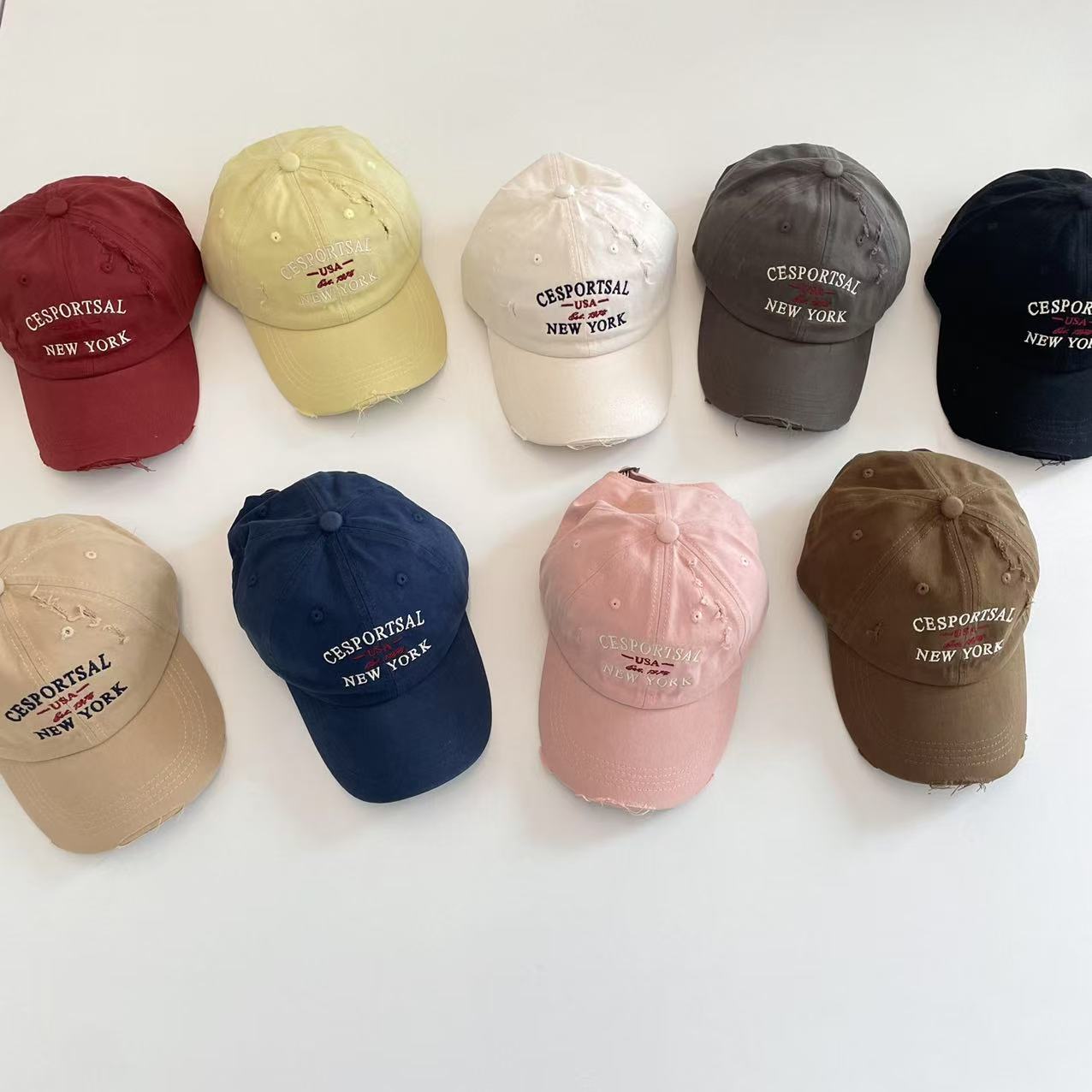 依依妈男童女童破洞时髦个性鸭舌帽秋儿童宝宝美式字母刺绣棒球帽