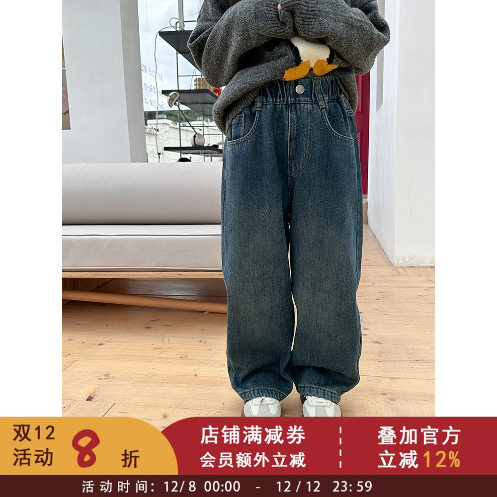 依依妈女童宝宝加绒牛仔裤儿童冬季高品质加厚裤子韩版保暖老爹裤