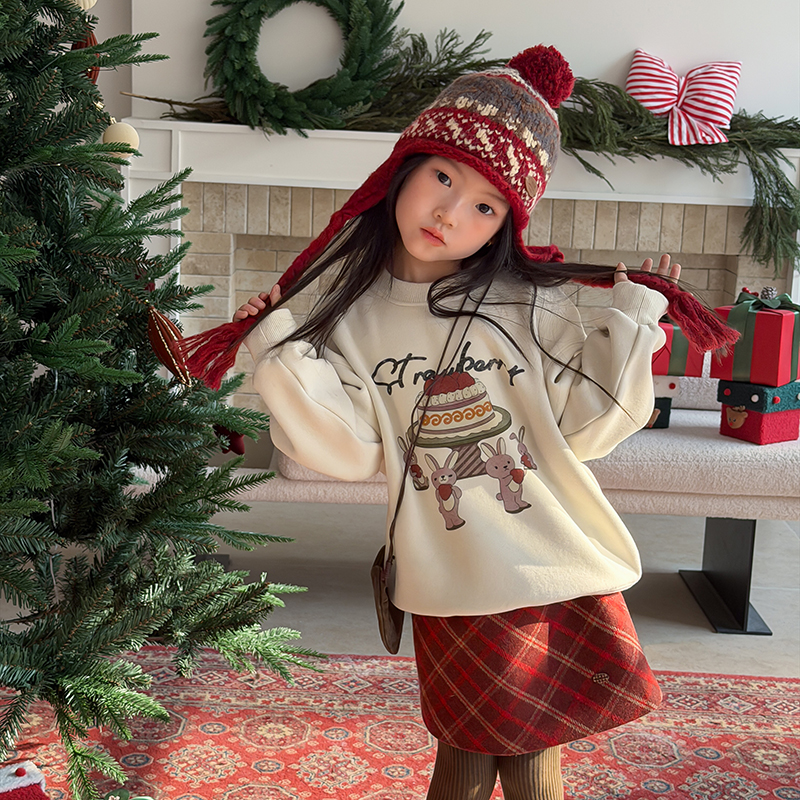 双12【上新当天6折】女童冬季韩版洋气卡通卫衣加厚加绒保暖上衣