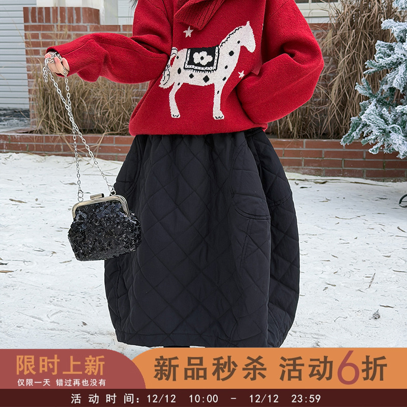 双12【上新当天6折】女童茧型个性半身裙夹棉加厚保暖中长款短裙