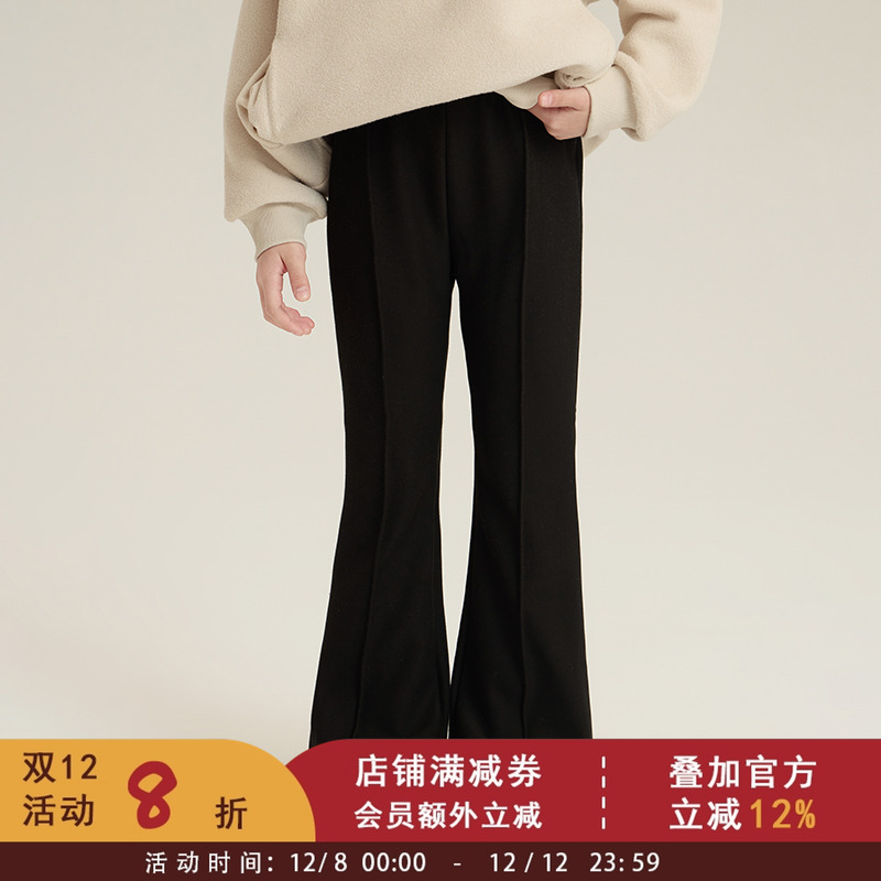 依依妈女童冬装韩版加绒拼接喇叭裤中大儿童女孩百搭加厚保暖长裤