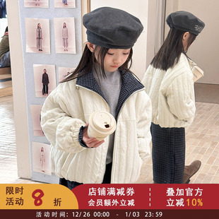 女童冬装 洋气夹棉加厚保暖棉服儿童防风立领外套双线绗面棉袄 韩版