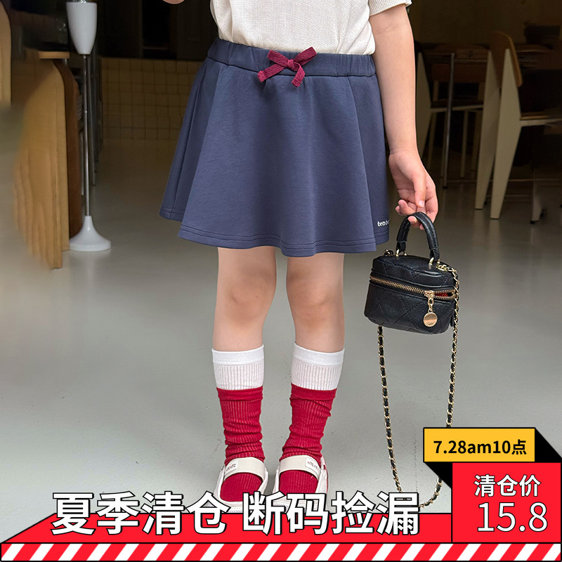 清仓2025夏季儿童休闲运动风抽绳半身裙女童宝宝大裙摆百褶短裙