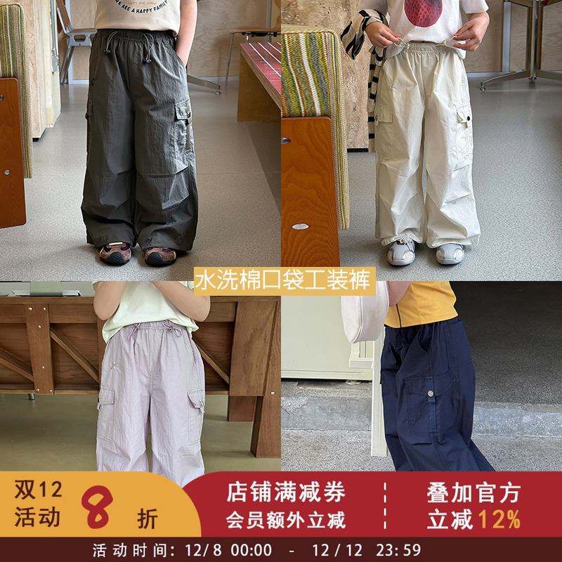 依依妈女童韩版宽松户外口袋工装裤儿童春秋薄款童裤宝宝休闲裤子