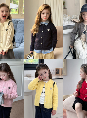 儿童爱心针织开衫外套2025春秋新款中大女童上衣宝宝韩版绞花毛衣