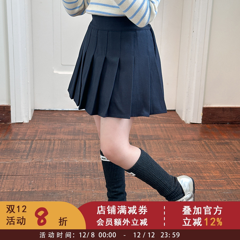依依妈女童春秋装洋气垂感百褶裙裙儿童学院风半身裙宝宝韩版裙子