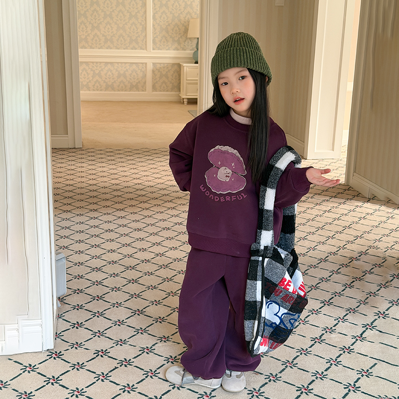 双12【上新6折】女童冬季贝壳卫衣卫裤套装加绒加厚上衣裤子两件