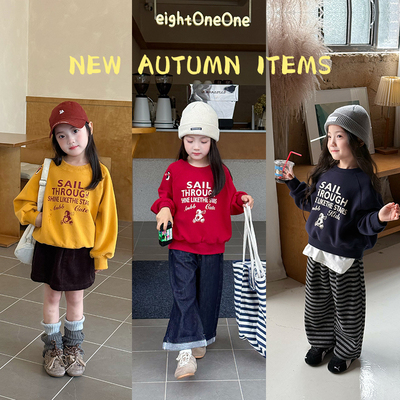 依依妈女童秋装韩版宽松刺绣企鹅字母卫衣儿童秋季休闲洋气上衣潮