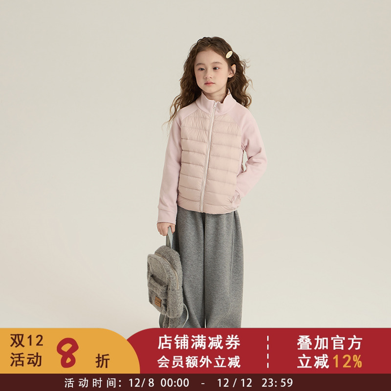 依依妈冬款儿童轻薄保暖羽绒内胆中大女童90白鸭绒拼接羽绒服外套