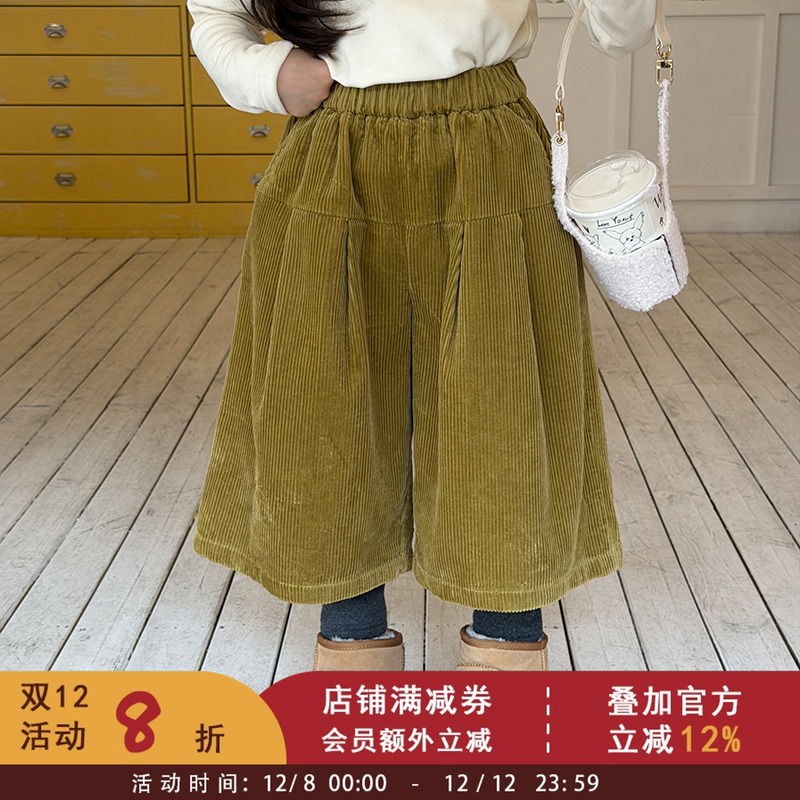 依依妈冬季女童加绒加厚保暖时髦灯芯绒裤子中大儿童洋气八分裤潮