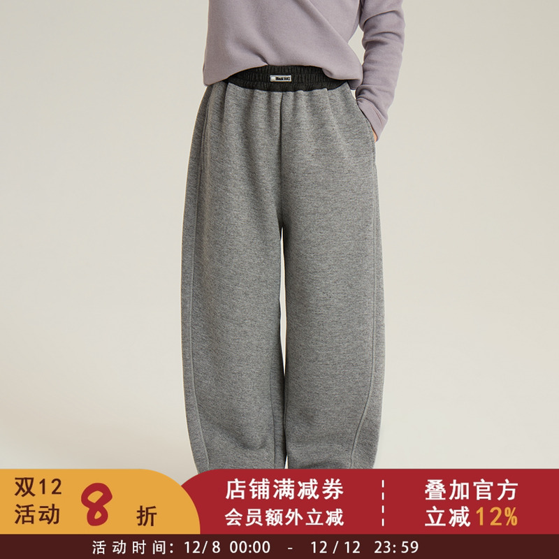 依依妈男女童加绒时髦直筒休闲裤中大儿童腰部贴标加厚拼接长裤子