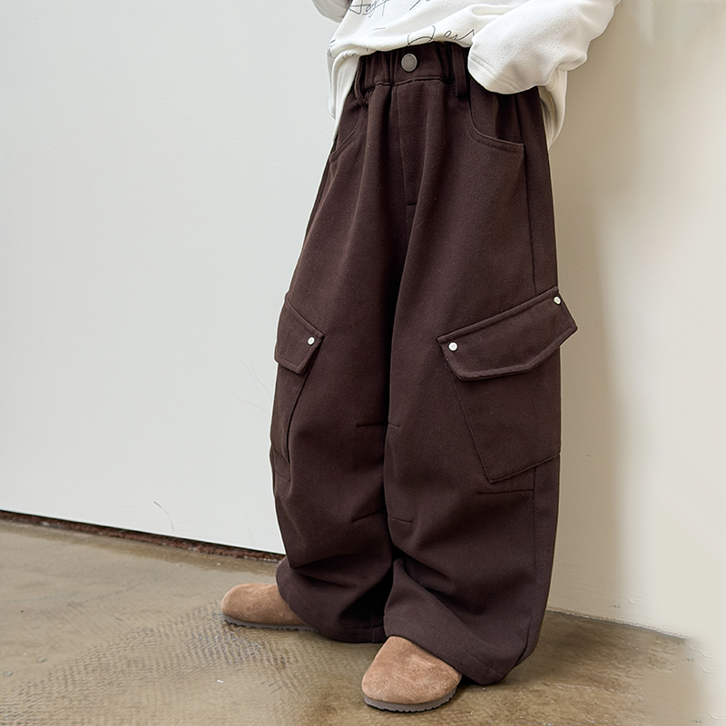 依依妈女童冬装时髦休闲加绒全棉工装裤中大儿童韩版洋气阔腿裤子