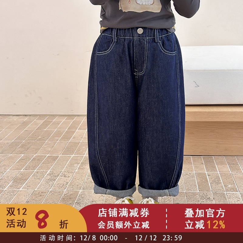 2025秋季中大女童韩版环保防褪色宽松牛仔裤儿童百搭弯刀休闲裤子
