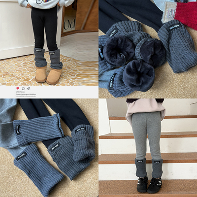依依妈冬季女童宝宝加绒袜套修身打底裤中大儿童羊毛拉架保暖裤子