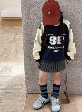 依依妈女童洋气加厚美式字母棒球服卫衣中大儿童冬装时髦加绒上衣