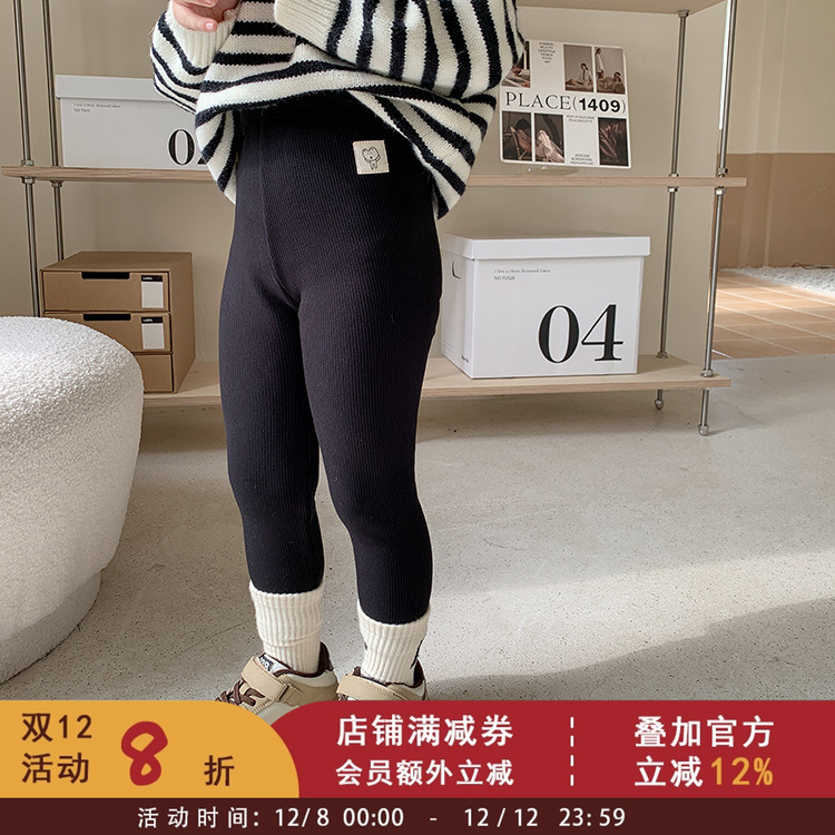 依依妈女童冬季牛奶蛋白绒打底裤中小儿童加绒加厚贴标小狗保暖裤