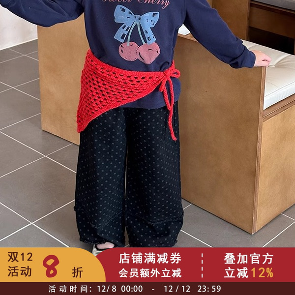 依依妈女童秋装甜美洋气圆点直筒裤儿童百搭波点贴标拼接休闲裤潮