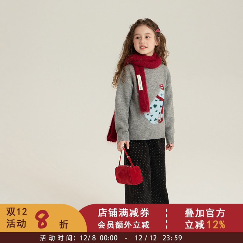 依依妈2025冬装新款中大儿童加厚保暖针织衫女童韩版百搭卡通毛衣