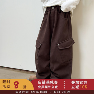 洋气阔腿裤 依依妈女童冬装 中大儿童韩版 裤 子 时髦休闲加绒全棉工装