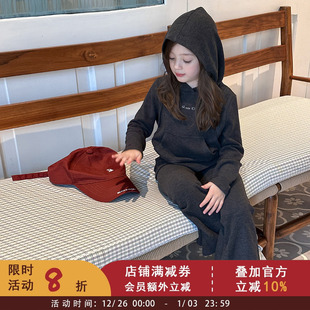 套装 时髦连帽衫 女童韩版 洋气喇叭裤 卫衣 羊毛双面绒 裙 儿童秋季