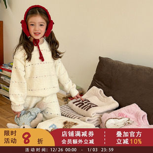 依依妈女童冬装 卡通可爱加厚保暖双面绒家居服儿童云朵绒睡衣 韩版