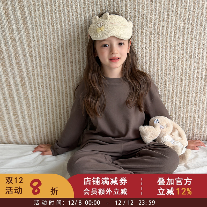 依依妈儿童双面绒感家居服套装女童舒适亲肤睡衣宝宝加厚秋衣秋裤